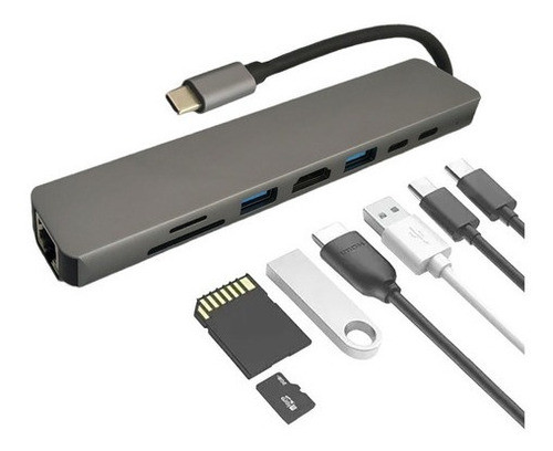 Adaptador Hub Tipo C 8 En 1 Ethernet Sd Hdmi Pd Usb | Css ® 0