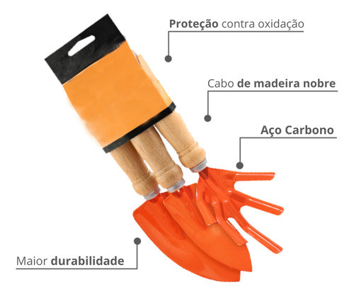 6 Unidades Kit Jardim 3 Ferramentas Pra Jardim Laranja Durín 1