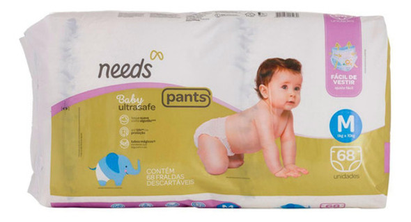 Fralda Descartável Needs Baby Ultrasafe Pants Tam. M 68 Un. 0