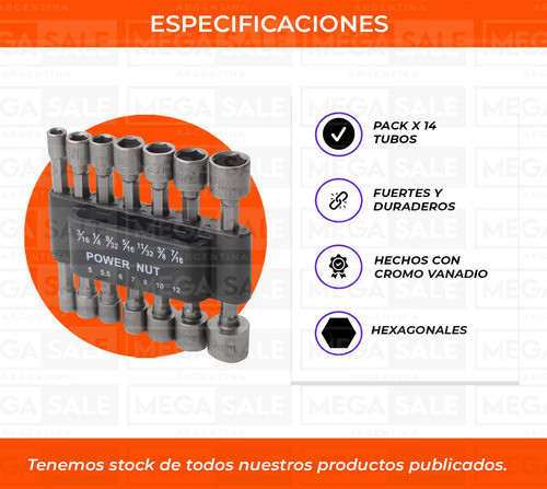 14 Piezas Kit Tubos Bocallaves Hexagonal Milimetrica Pulgada 1