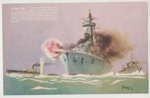 1969 Graf Spee Lamina Con Dibujo De Fernandez Muñiz Uruguay 0
