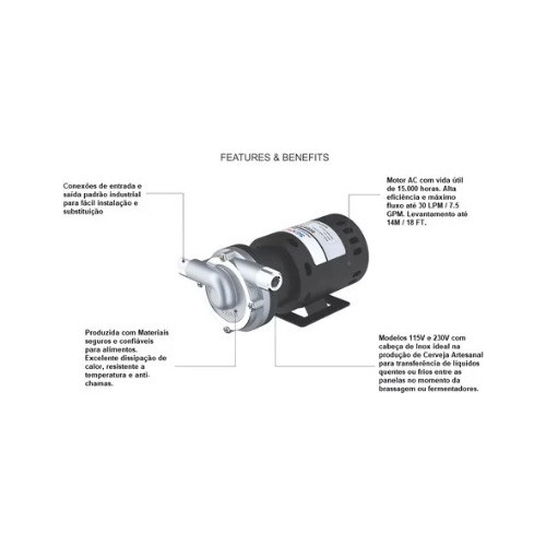 Bomba Transferência Cerveja Entrada 1/2 Saída 1/2 115v 1