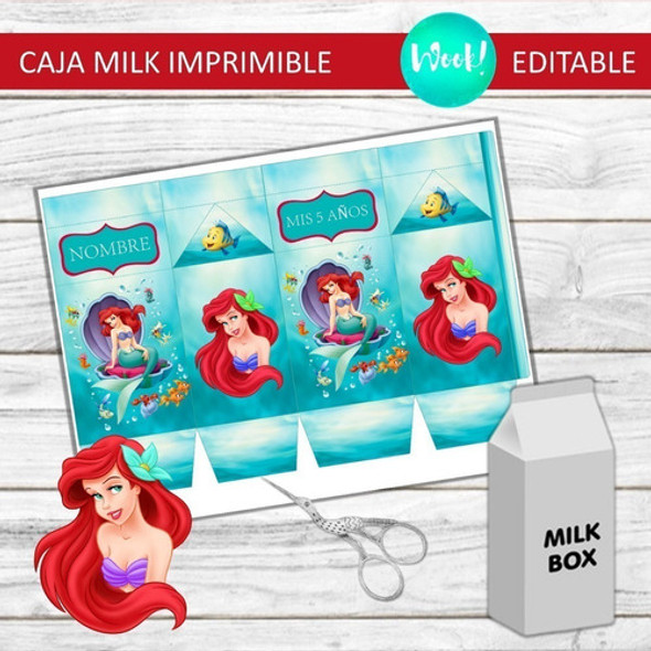Caja Grande Milk Imprimible Editable Ariel La Sirenita 1