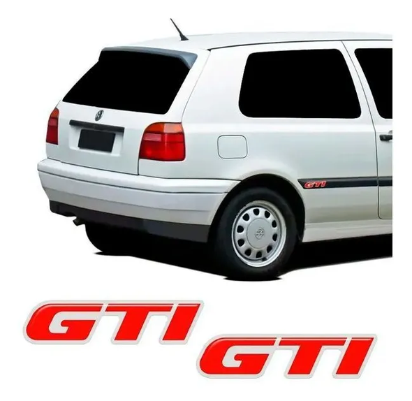 Pair of Chrome Resin GTI Golf Old Side Emblems Stickers — Durable Vinyl Polyester Kit