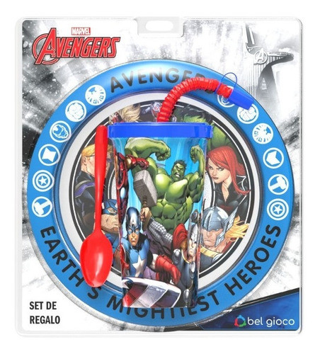 Set Regalo Avengers Plato Playo Y Vaso Grande Blister Marvel 0