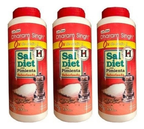 Dharam Singh Sal Diet Con Pimienta 140gr - 3 Unidades 0
