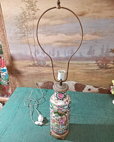 Antigua Lámpara De Porcelana Y Bronce Cantón 1