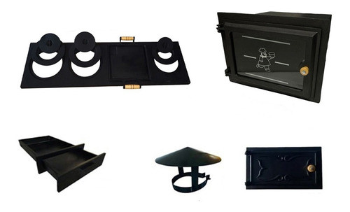 Forno Ferro Fund Vidro Fogão À Lenha + 4f + Fornalha + Kit 0