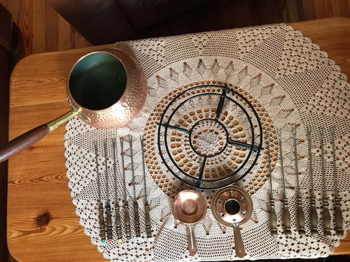 Fondue Caquelón De Cobre Marteré Con 6 Pinches Y Base Hierro 0