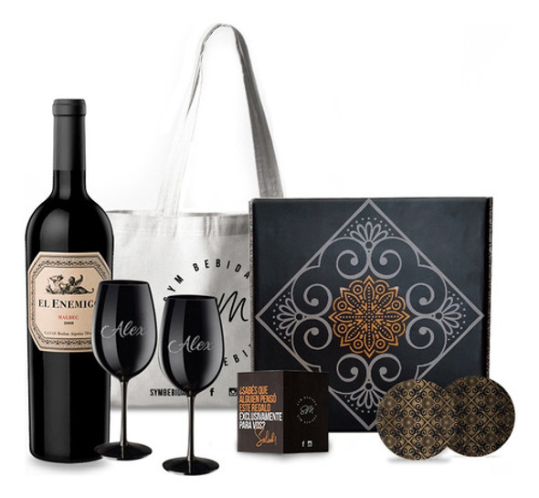 Box Set Vino Enemigo Malbec Copas Negras Grabadas 0 Box Set Vino Enemigo Malbec Copas Negras Grabadas 0