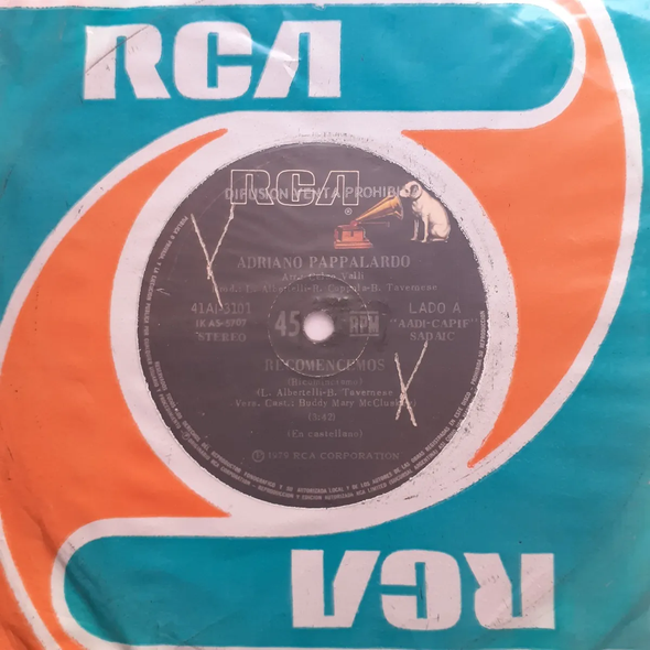 Adriano Pappalardo – "Recomencemos" 7” Vinyl Single (Used, 1979) – RCA Argentina Release