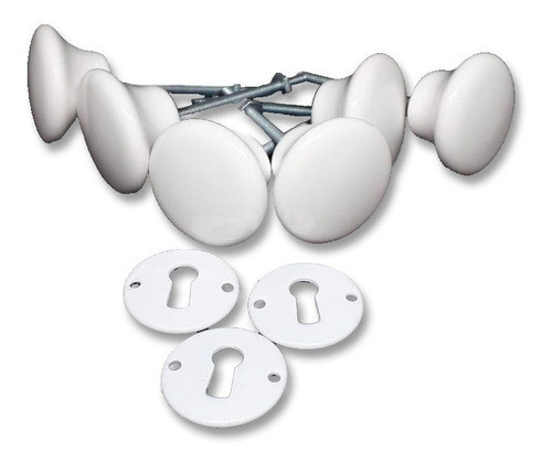 Bocallave Blanco X5 Unidades + 4 Tiradores Blancos Ceramica 0