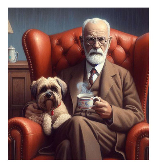 Vinilo 20x20cm Freud Psicologo Perro Sillon Cafe Paz 0