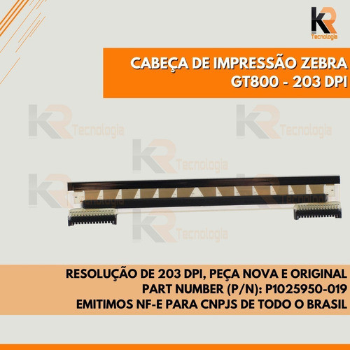 Cabeça Impressão Zebra Gt800 203dpi Original - P1025950-019 1