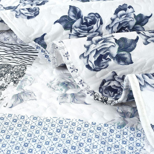 Legacy Decor 3 Pcs Quilt Bedcolcha Coverlet Blue And White F 1