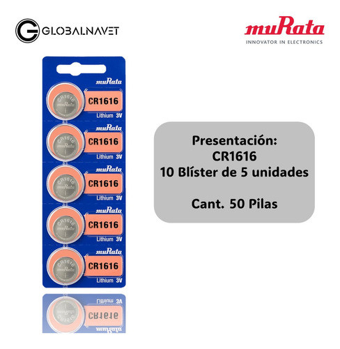 50 Pilas Boton Cr1616 Murata Blister 5 Litio Distribuidor 1
