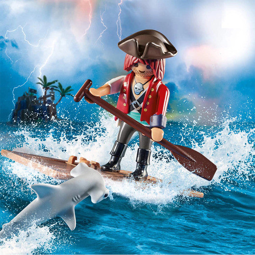 Playmobil Figuras Pirata Con Tiburon Y Balsa 1