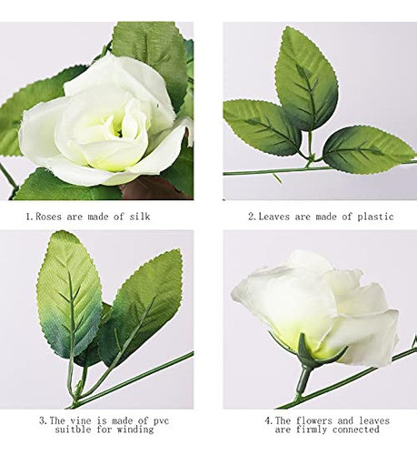 Florasea 5 Pack 40 Ft Fake Rose Garland, Artificial Silk Whi 1