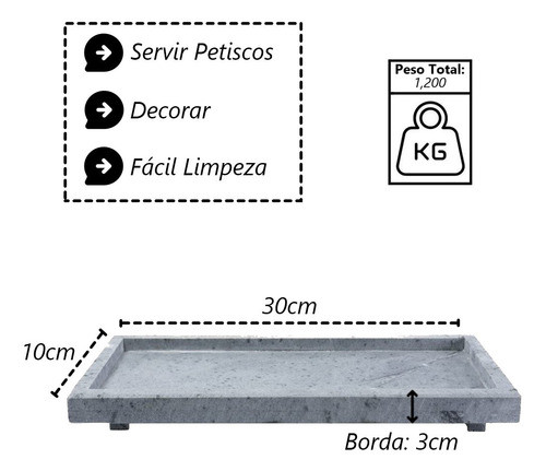 Tábua Gourmet Borda E Pé Para Servir Pedra Sabão P 30x10cm 1
