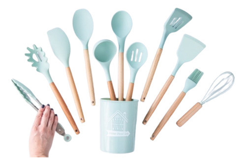 Set X 12 Utensilios De Cocina De Silicona Aqua 0