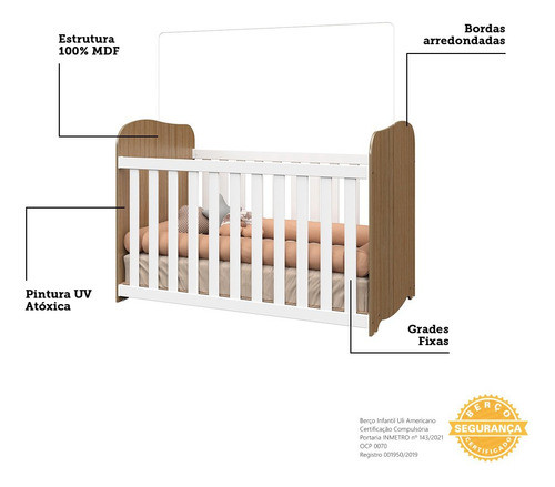 Berço Americano 100% Mdf Uli Simples Móveis Peroba 1