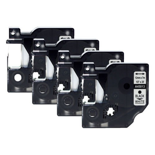 4 Unidades Negro En Marca Blanca Cinta 12mm Compatible Para 0