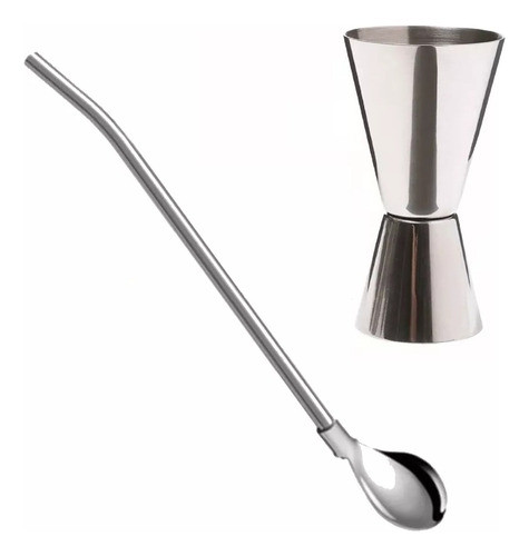 Jigger Medidor Y Barspoon Con Cuchara Para Coctelería Acero 0