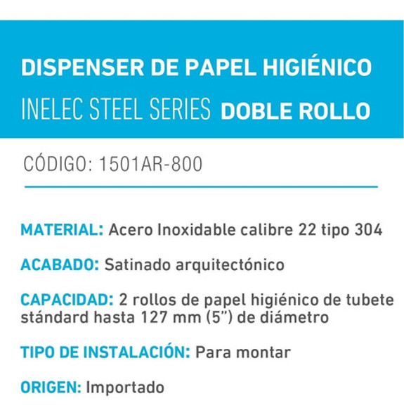 Dispenser Doble Rollo Papel Higiénico Acero Inoxidabl Inelec 1