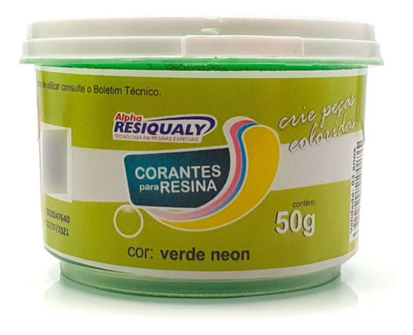 Corante Verde Neon Para Resina De 50g Alpha Resiqualy 1