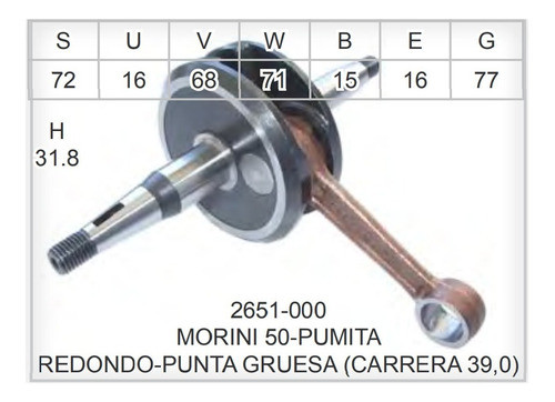 Cigueñal Morini 50 Redondo P/gruesa (carrera 39) Creuso 0