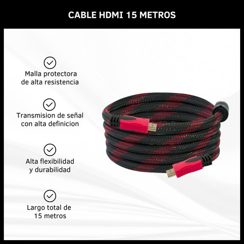 Cable Hdmi 15m Mallado Full Hd 3d 4k Tv Dvd Consolas Juegos 1