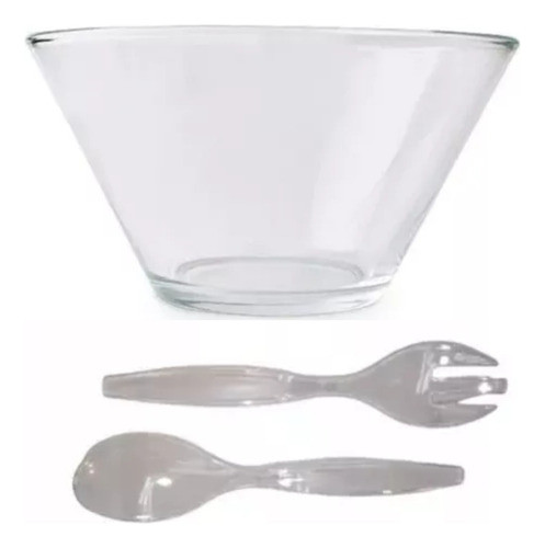 Ensaladera Fuente Vidrio 27cm Diametro + 2 Cucharas 0