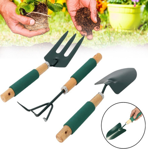 Juego De 3 Mini Palas Con Mango De Madera En Blister Bonsai 1