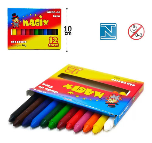 Kit 20 Caixas Giz De Cera Escolar 12 Cores 48g Magix Atacado 1