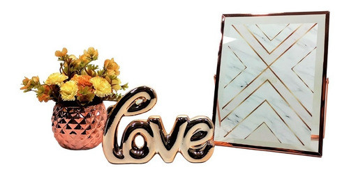 Decoração Enfeite Letreiro Love, Porta Retrato, Vaso C/ Flor 1