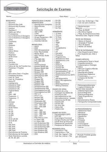 Solicitação De Exames 1 Unid. Impressão Em Preto - 15x21cm 0