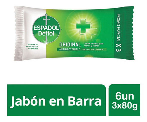 Espadol - Jabon Original Antibacterial Pack 6un 3 X 80 Grs 0