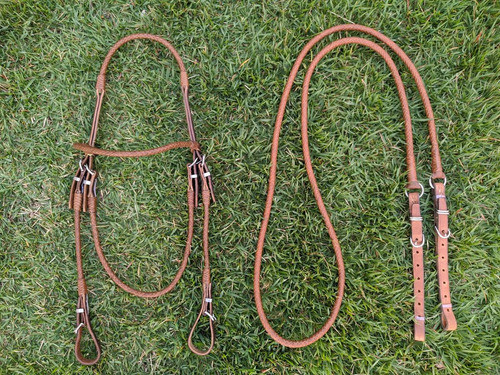 Conjunto Couro De Bode Trançado E Oleado Cabeçada + Rédea 1