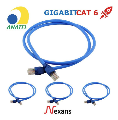 Kit 50 Un Cabo De Rede 50cm Cat6 Nexans Rj45 Azul Gigabit 1
