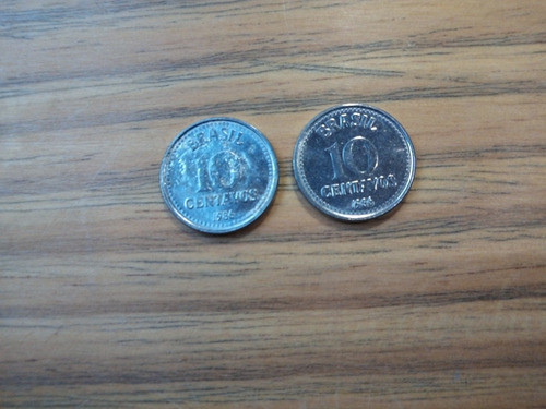 Antiguas Dos Monedas De Brasil Año 1986 De 10 Centavos. 0