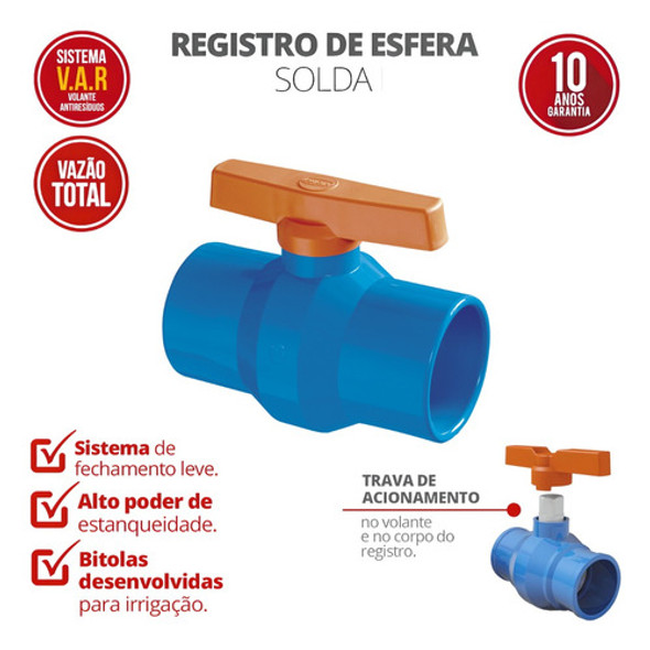 5 Unidades Registro De Esfera Solda Pvc Azul 20mm Durín 1