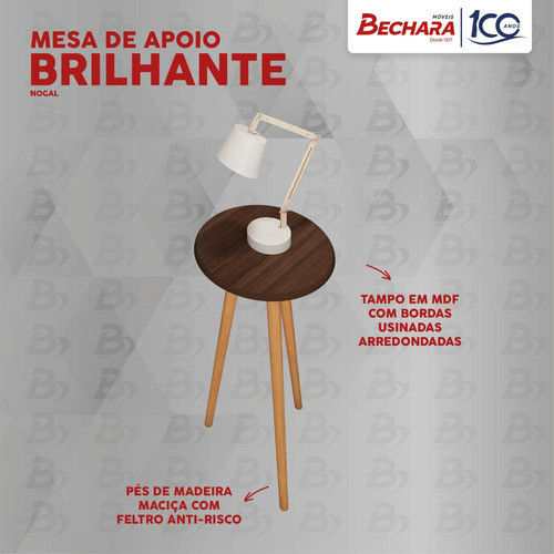 Mesa De Apoio Brilhante Bechara Nogal 3 Pés 2076107 Sala 1