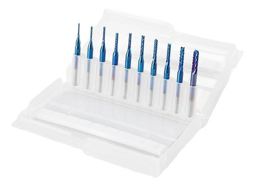 Set 10 Fresas 0.8-3mm Flauta  Recubrimiento Azul Cnc Pcb 0