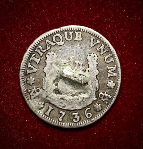 Moneda 1 Real Mexico 1736 Plata 0.917 Km 75.1 Columnaria 1