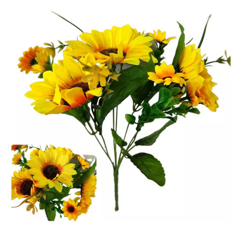 Combo X 3 Ramos De Girasol X 7 Flores Artificiales 30x9 Cm 0