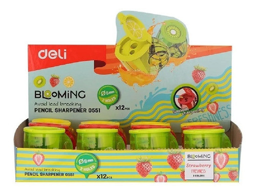 Sacapunta Tacita Frutas Colores Dos Filos Plastico Deli 1