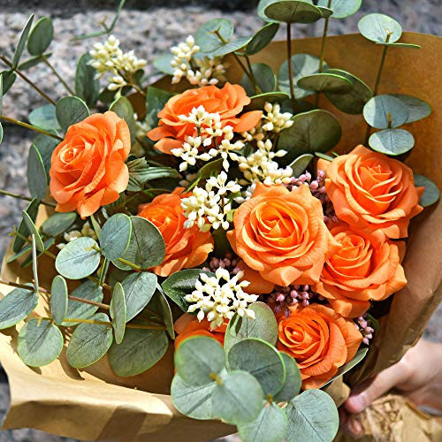 Rosas Artificiales Realistas Seda 12u C Tallo Naranja 1