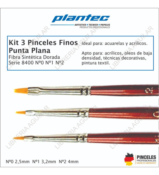 Kit 3 Pincel Fino Chato S 8400 Plantec Fibra Sintética 1 Kit 3 Pincel Fino Chato S 8400 Plantec Fibra Sintética 1