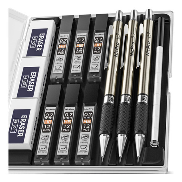 Nicpro Juego Portaminas Artísticos 0,7 Mm Estuche 3 Lápices 0