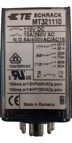 Relé De Encaixe Schrack Mt321110 11 Pinos 10a 110v 0